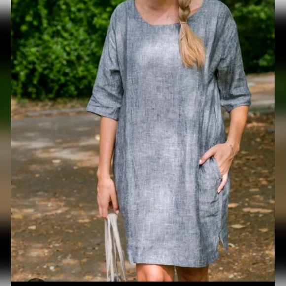 Linen bee 100% European Linen Tunic Dress Woman Plus O/S Charcoal Gray Lagenlook - Picture 1 of 8